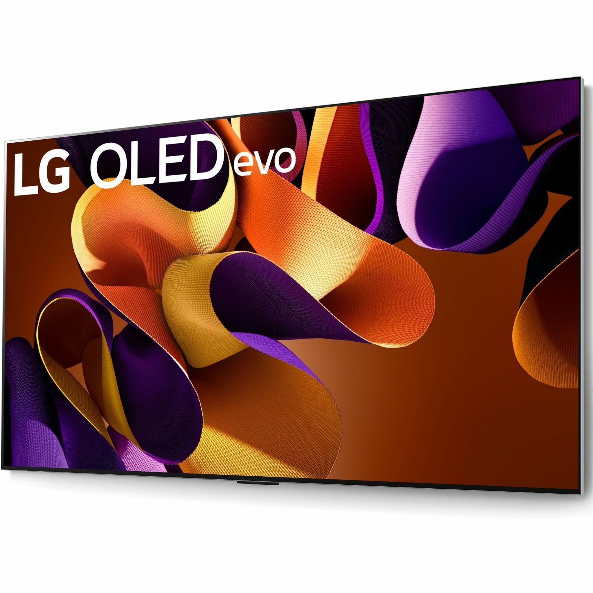 LG OLED evo G4 65-inch TV displaying vibrant abstract art pattern in orange, yellow, and purple tones-alternate-image1