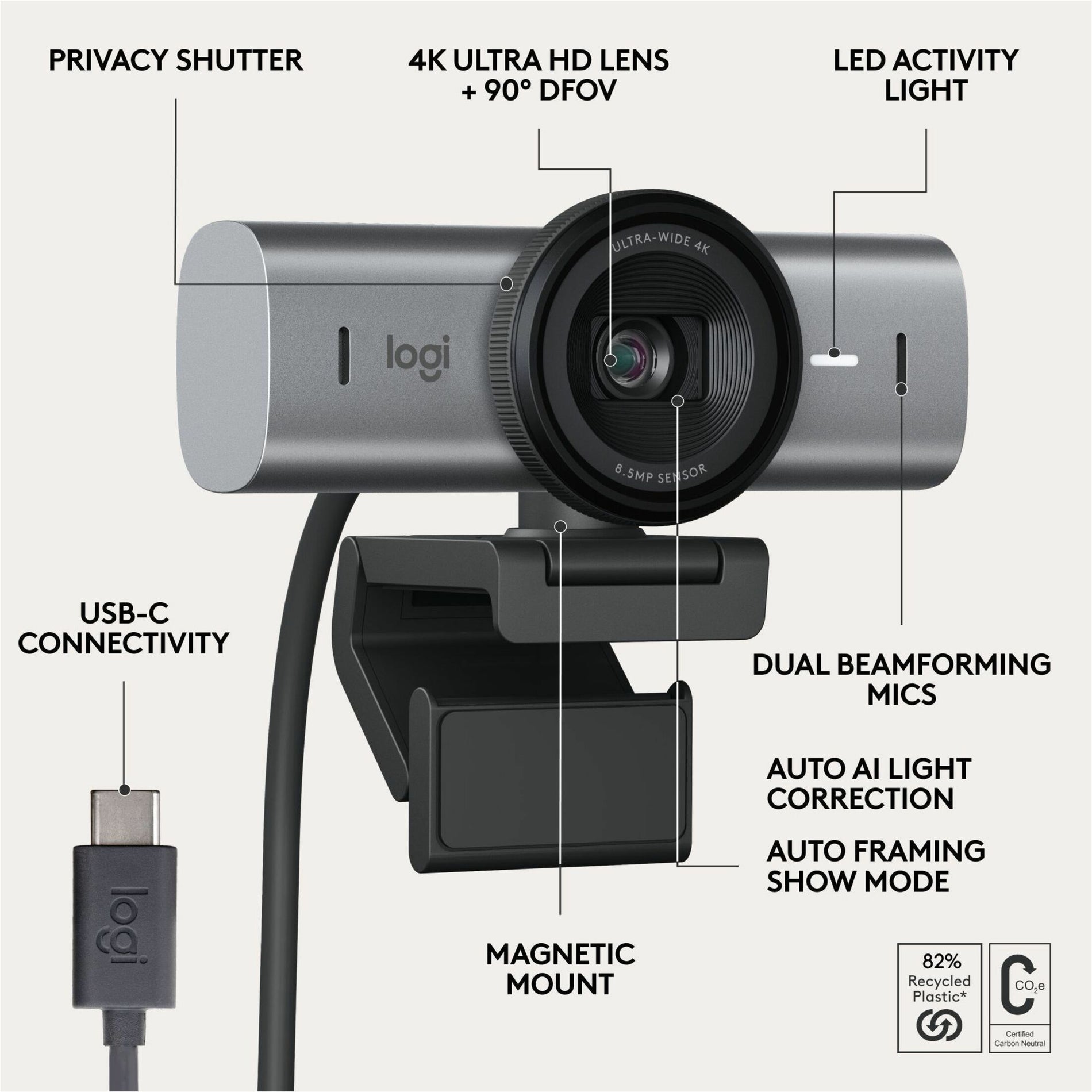 Webcam Logitech BRIO 705 - 85 Mégapixels - USB Type C (960-001529)