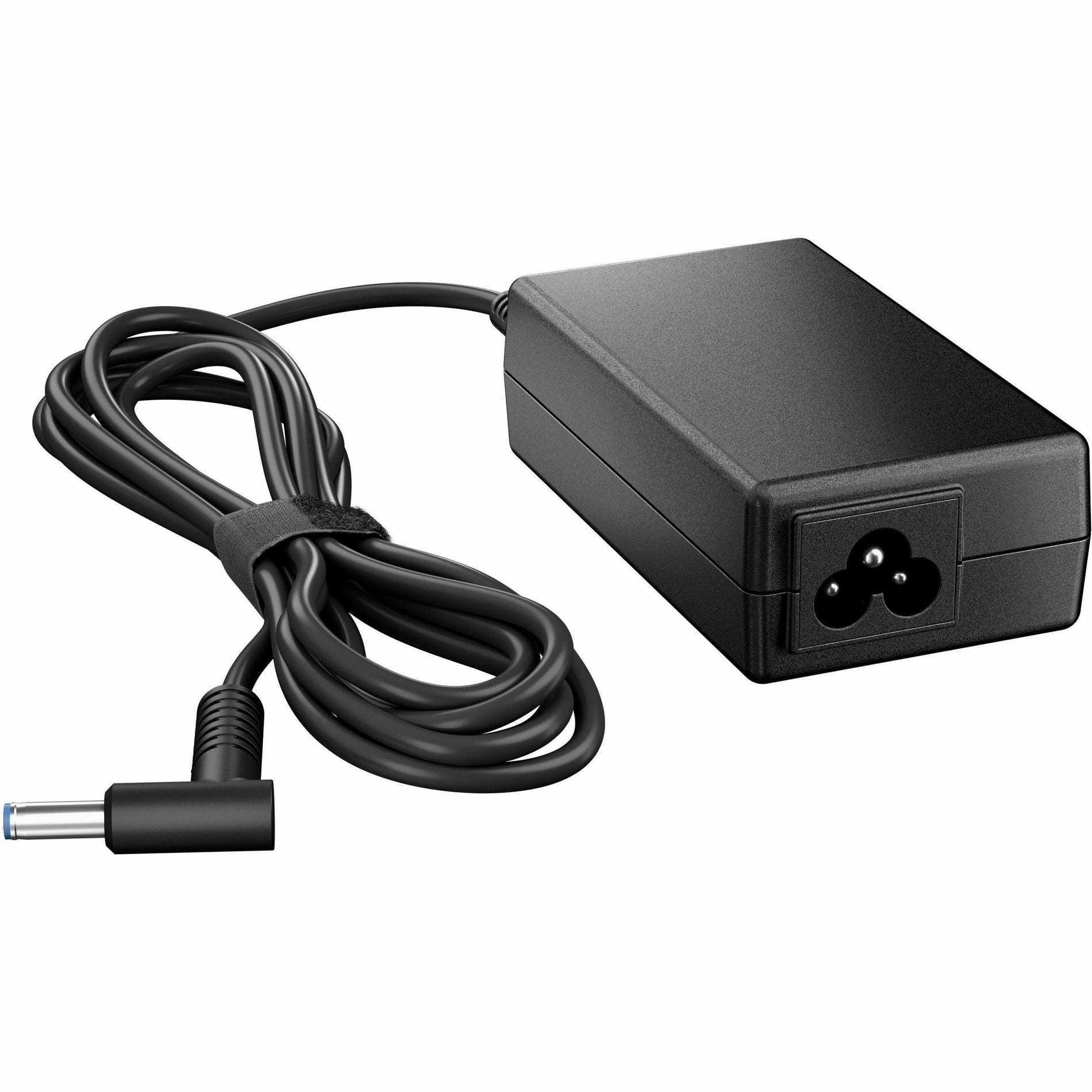 HP 65W Smart AC Adapter showing three-pin power socket and angled connector tip-alternate-image2