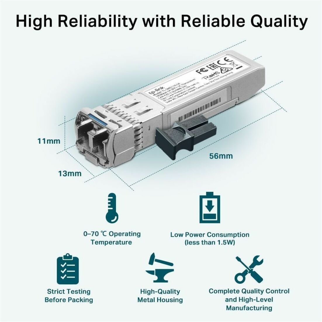 TP-Link Für optisches Netzwerk Datenvernetzung - 1 x LC Duplex 10GBase-LR Netzwerk - Glasfaser - Singlemode - 10 Gigabit Ethernet - 10GBase-LR - Hot-plugfähig Hot-swapfähig (SM5110-LR)