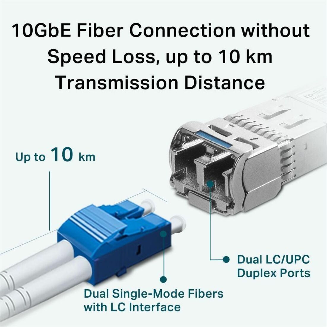 Technical diagram showing 10km transmission range and connector specifications-alternate-image6