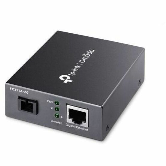 Front view of TP-Link FC311A-20 media converter showing fiber and Ethernet ports with status LEDs-alternate-image1