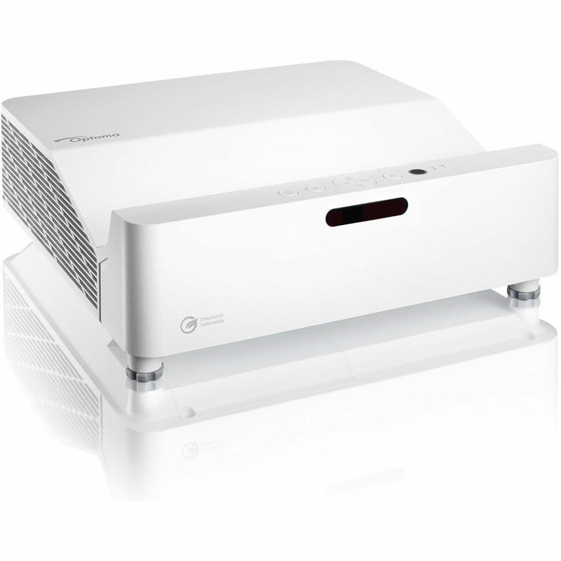 Side angle view of Optoma ZW410UST projector highlighting ventilation system and elevated design