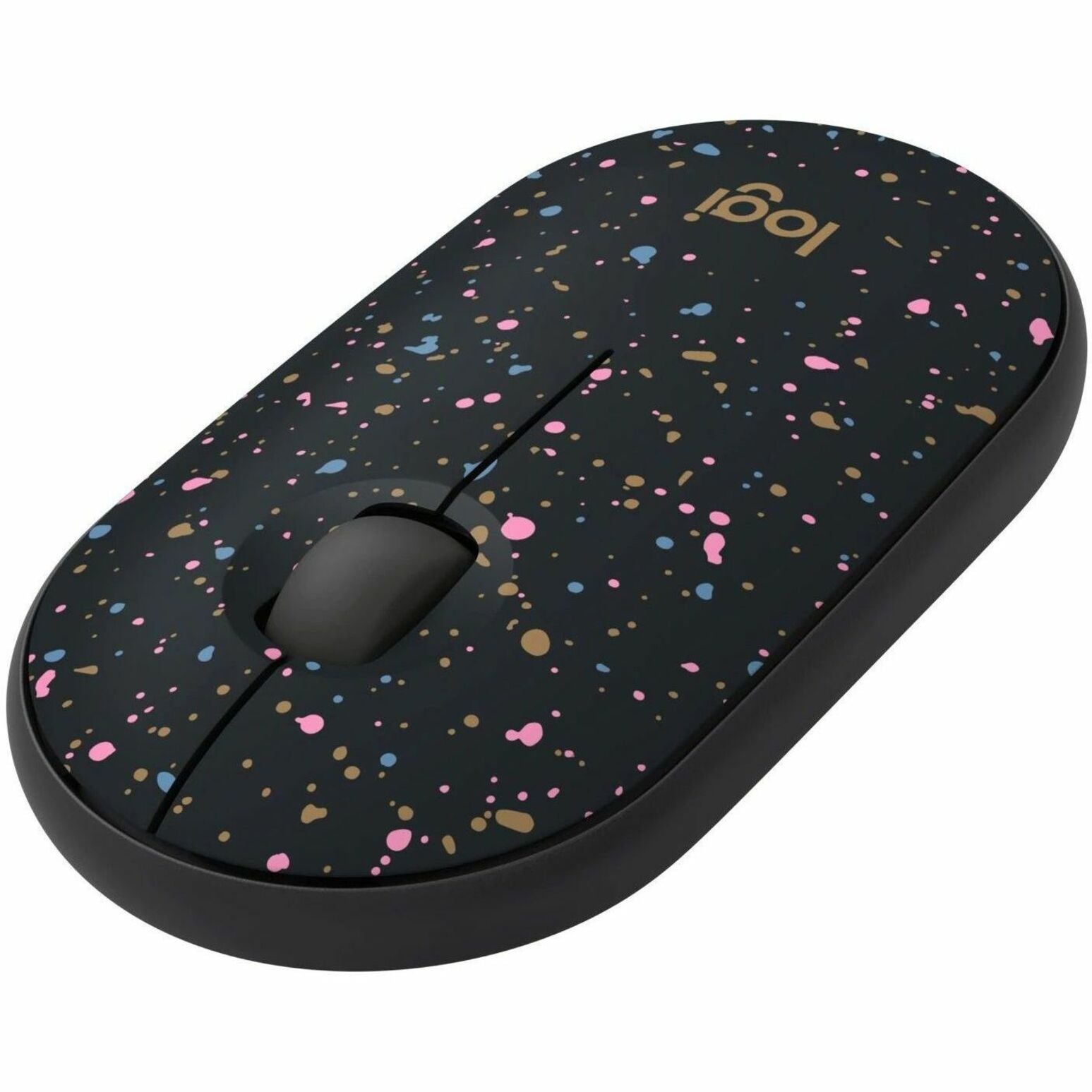 Angled view of Logitech M340 wireless mouse showing ergonomic design and speckled pattern-alternate-image2