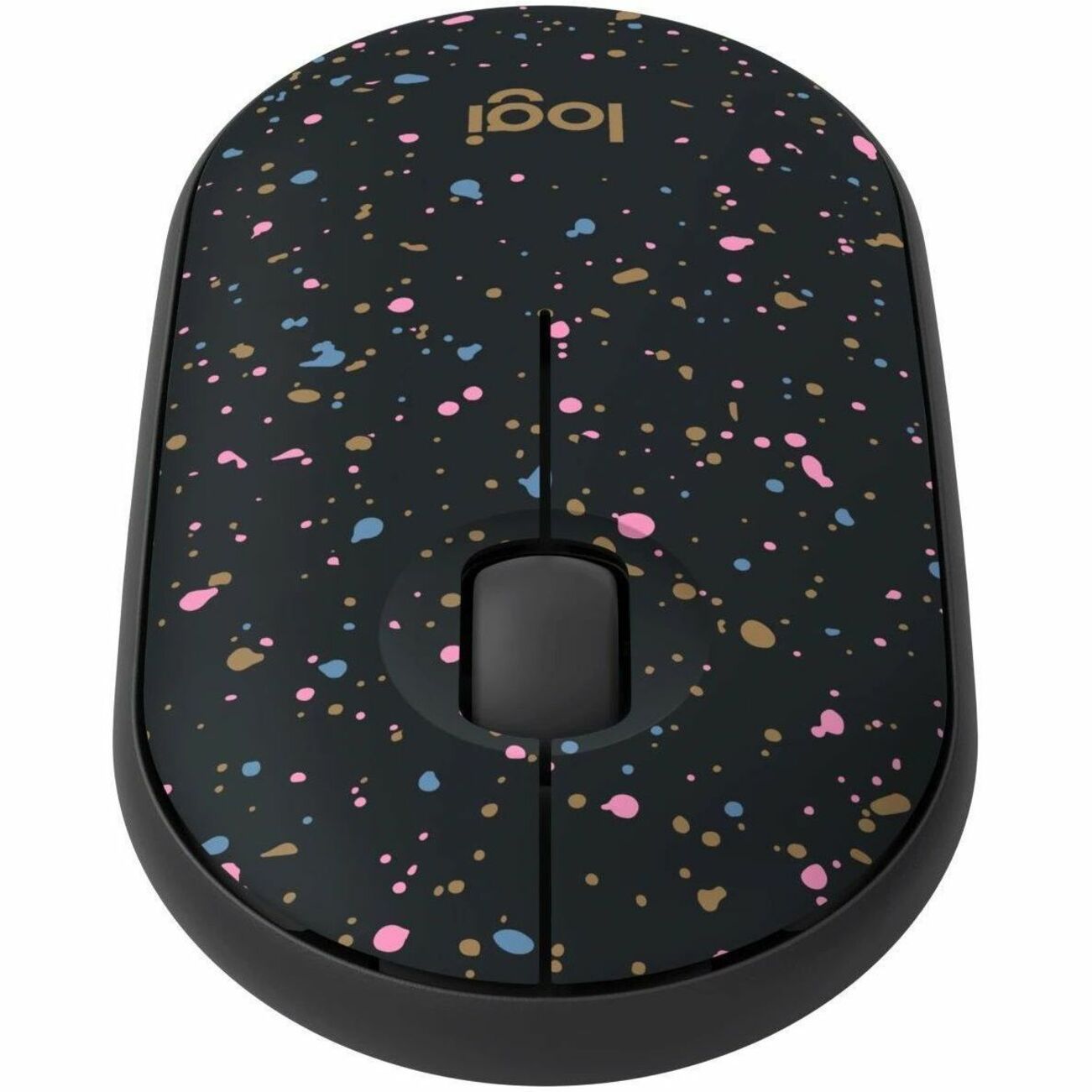 Top-down view of Logitech M340 wireless mouse highlighting the silent click buttons and scroll wheel-alternate-image3