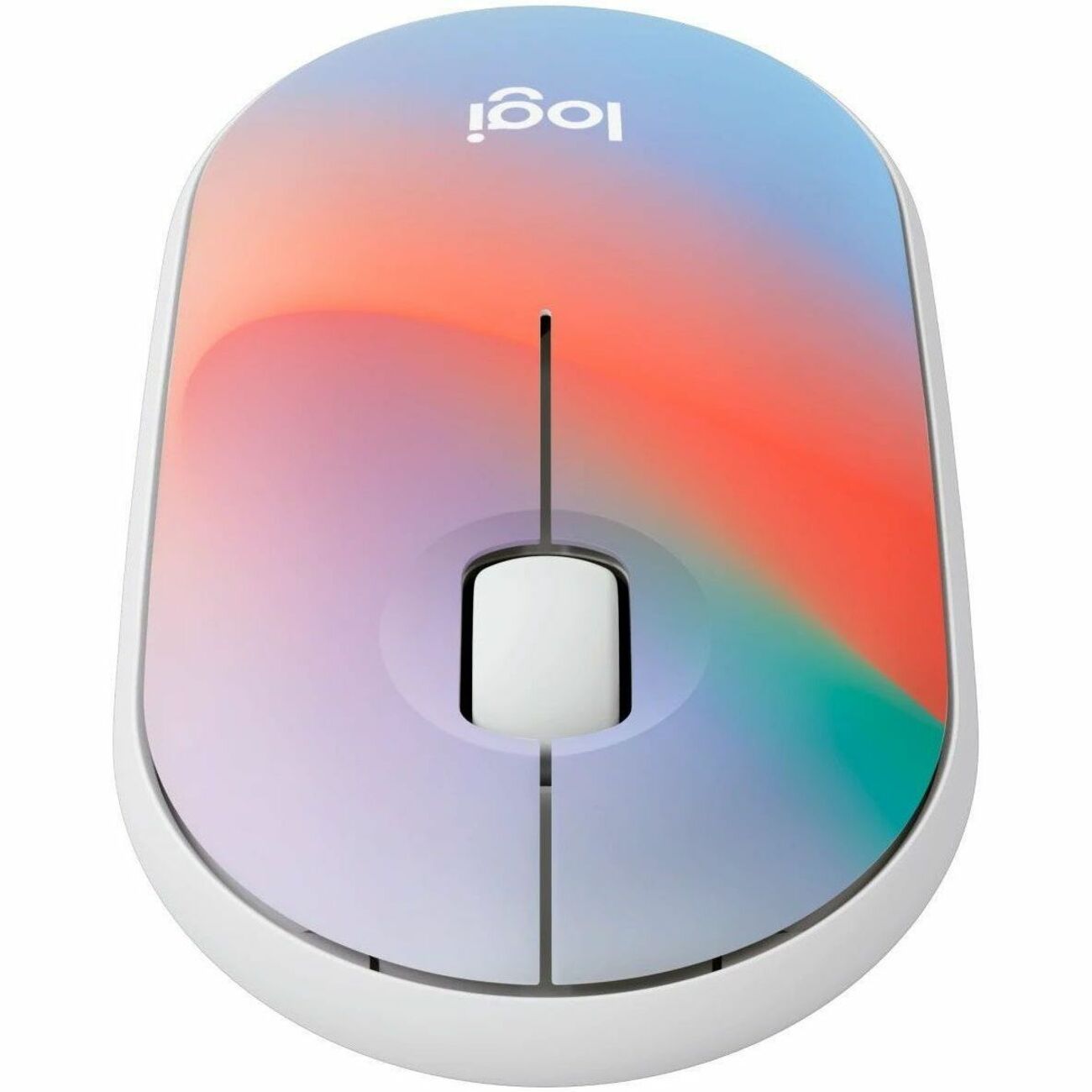 Top view of Logitech M340 wireless mouse showing symmetrical design and gradient color pattern-alternate-image2