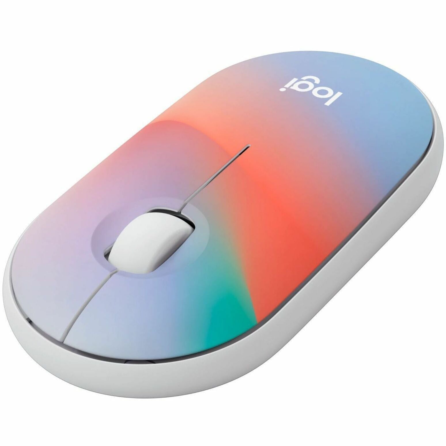 Angled view of Logitech M340 wireless mouse showing gradient color pattern and scroll wheel-alternate-image4