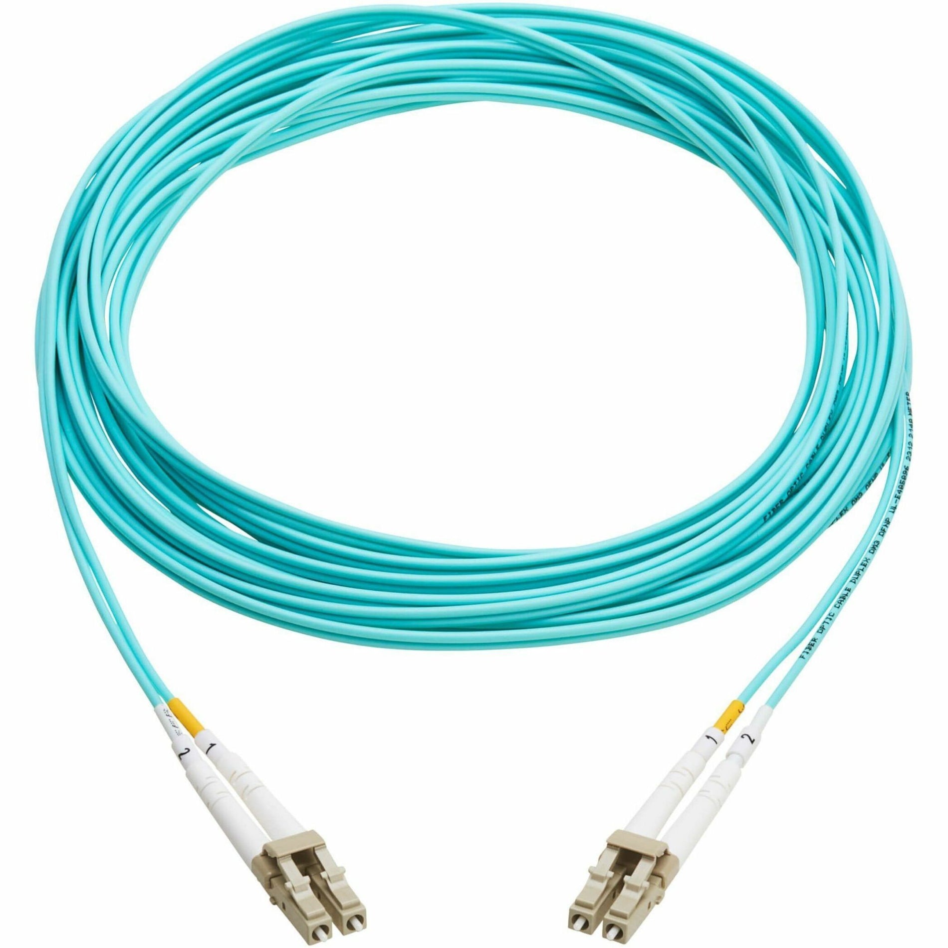 Tripp Lite OM3 multimode fiber optic cable with aqua jacket and LC connectors-alternate-image1