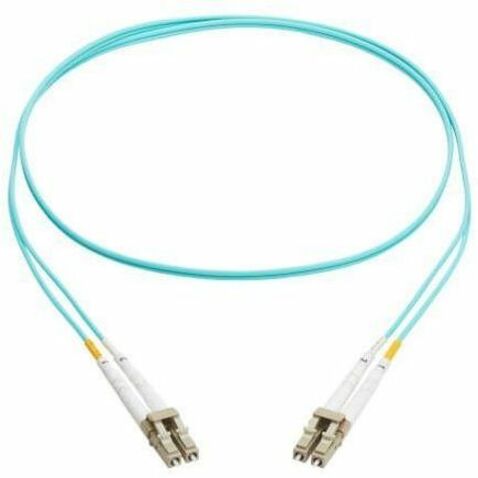 Full-length view of OM3 fiber optic patch cable showing natural bend radius and aqua coloring-alternate-image3