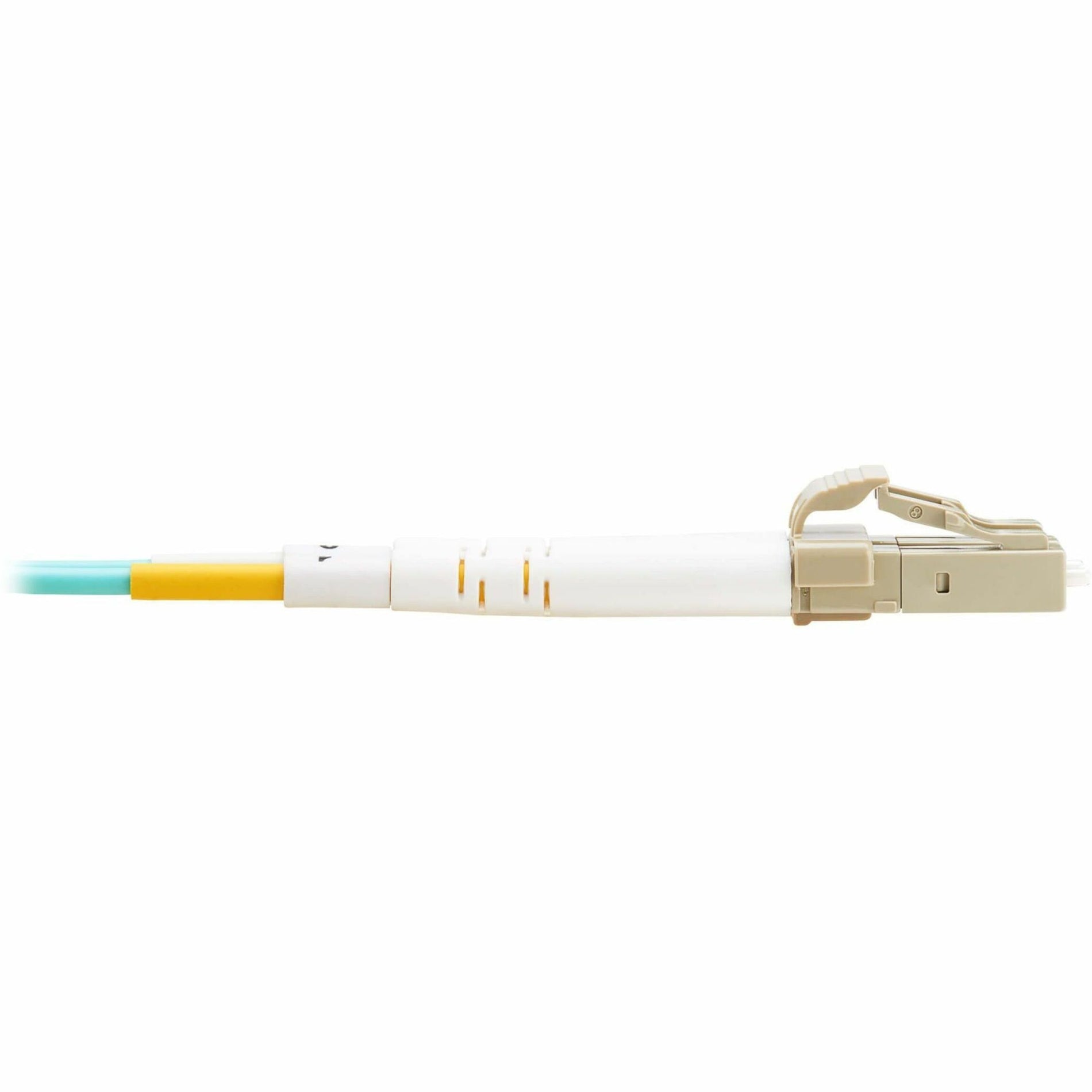 Detailed side view of LC connector showing latch mechanism and color-coded construction of fiber optic cable-alternate-image2