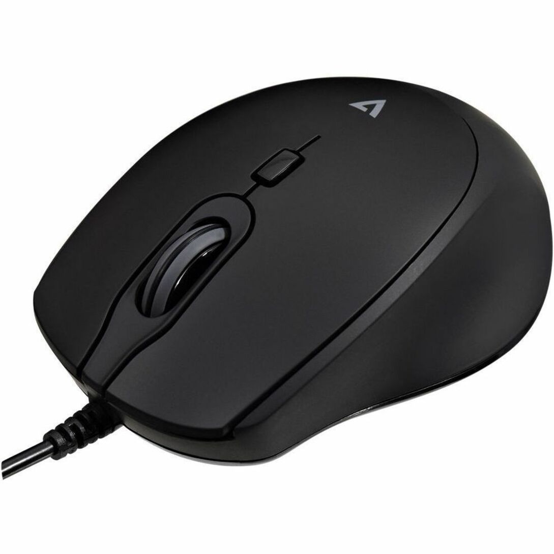 Mouse Profesional Silencioso USB Con Cable V7 MU350 - Óptico - Cable de 1.6m - Negro - USB - 2500 dpi - Rueda de Desplazamiento - 4 Botones - Tacto Suave - Clics Silenciosos - Conectar y Usar