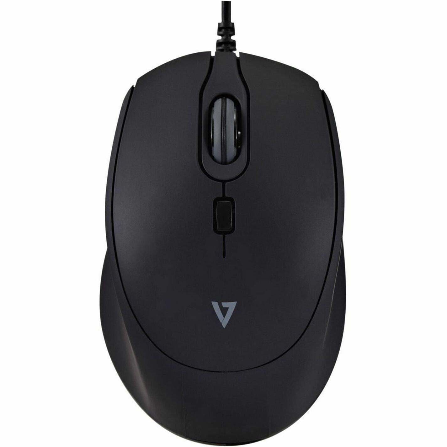 Top view of V7 MU350 black USB wired mouse showing silent click buttons and scroll wheel-alternate-image1