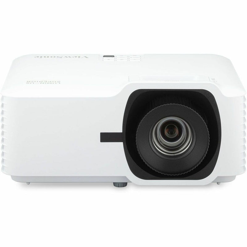 Front view of ViewSonic LS741HD white laser projector with prominent lens and ventilation design