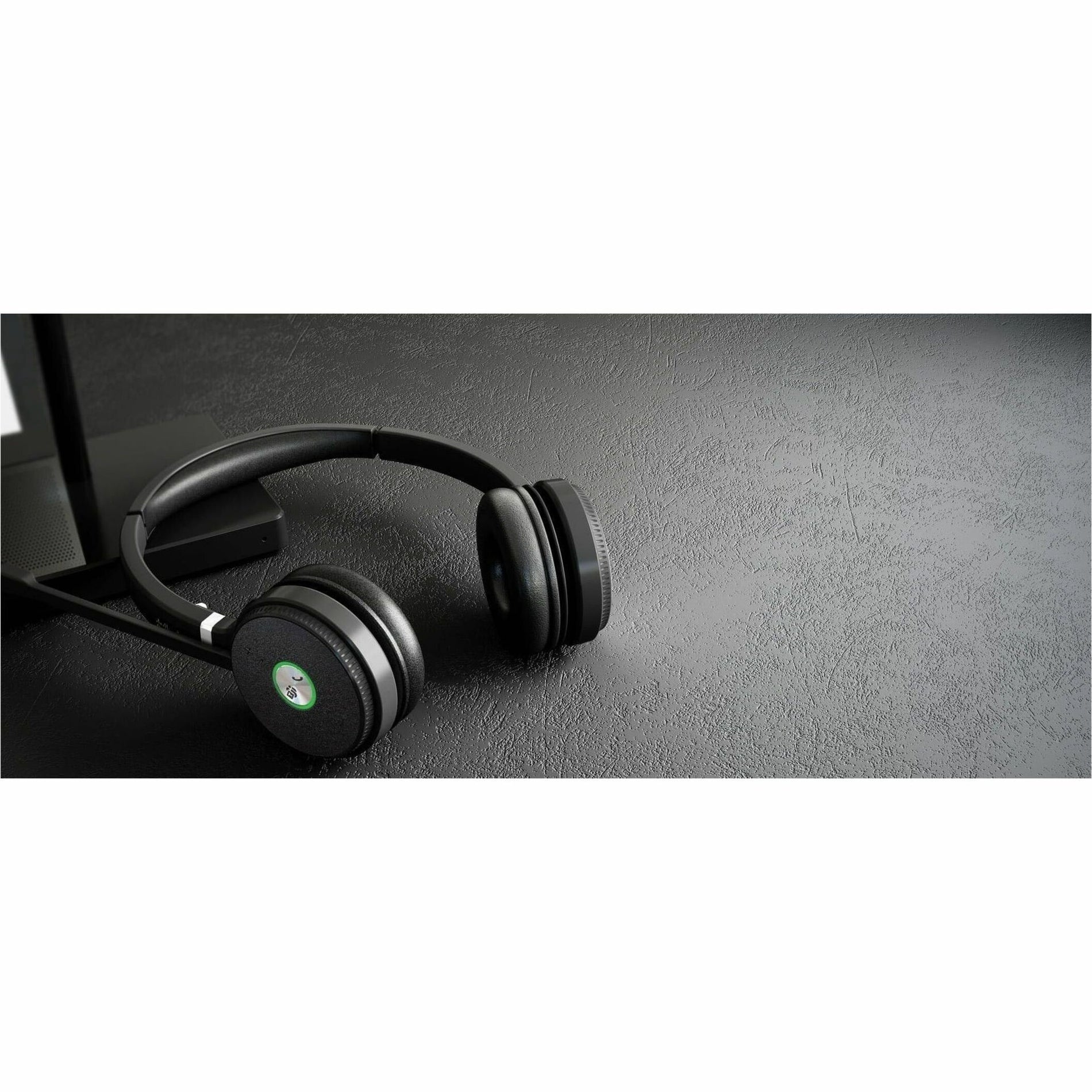 Artistic side view of Yealink WH62 headset showing premium build quality against dark background-alternate-image3