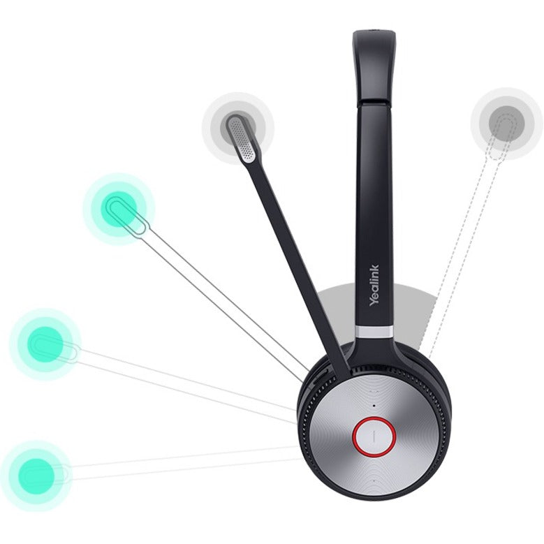 Technical illustration of Yealink WH62 headset showing microphone positioning and acoustic optimization zones-alternate-image3