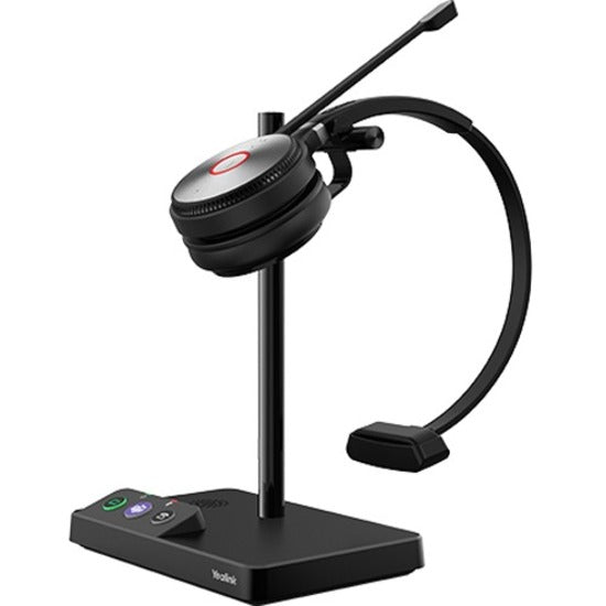 Yealink WH62 headset mounted on its charging base station with control panel-alternate-image4