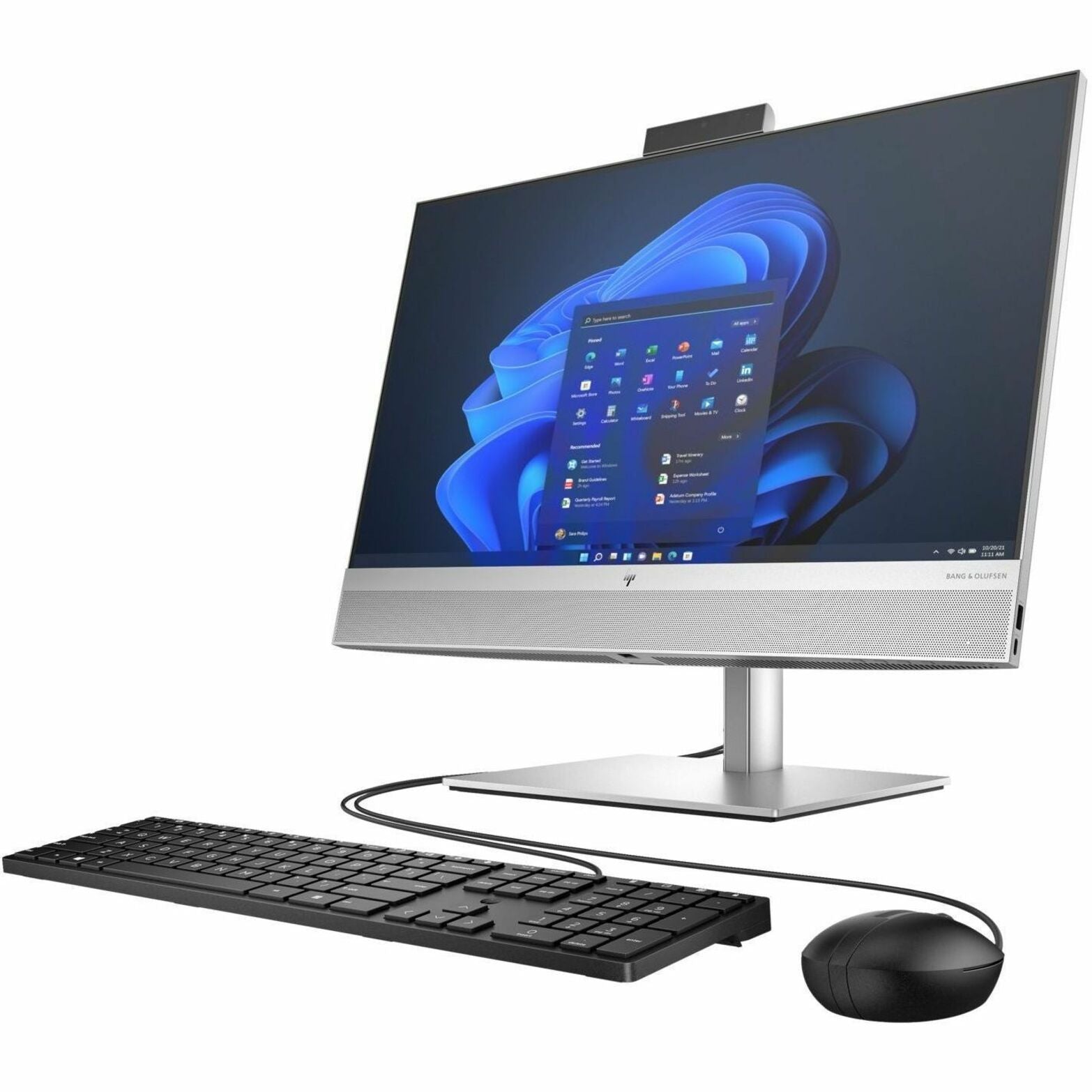 Angled view of HP EliteOne 840 G9 showing display quality and integrated speakers-alternate-image6