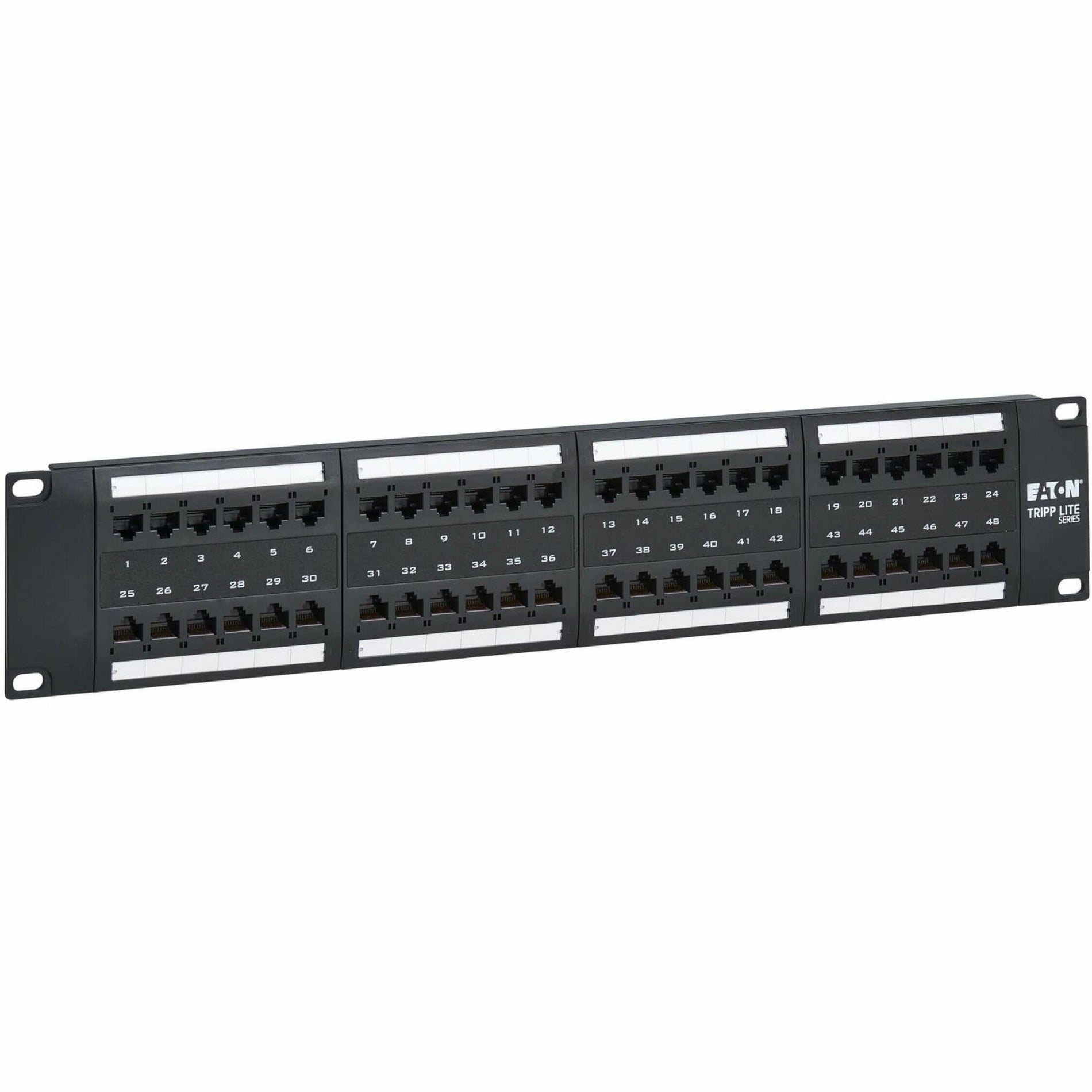 Front view of Tripp Lite 48-port Cat6 patch panel with numbered ports-alternate-image1