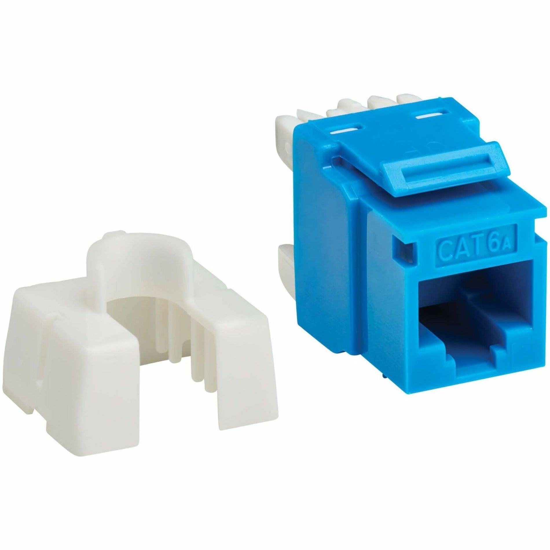 Side view of Cat6a keystone jack components showing snap-lock mechanism-alternate-image4