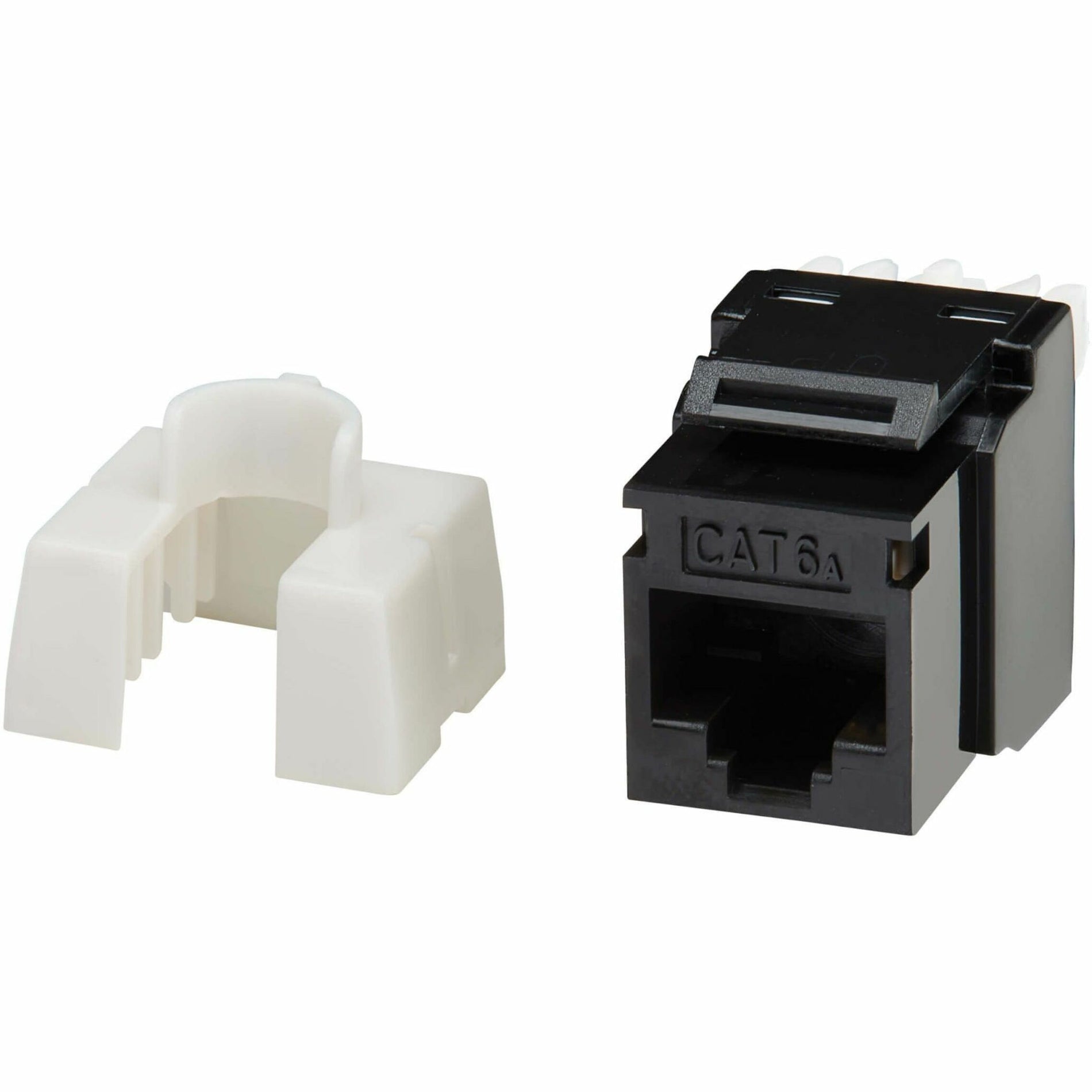 Side view of Cat6a keystone jack components showing mounting mechanism-alternate-image2