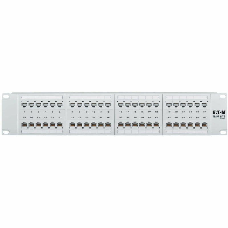 Front view of patch panel highlighting port accessibility