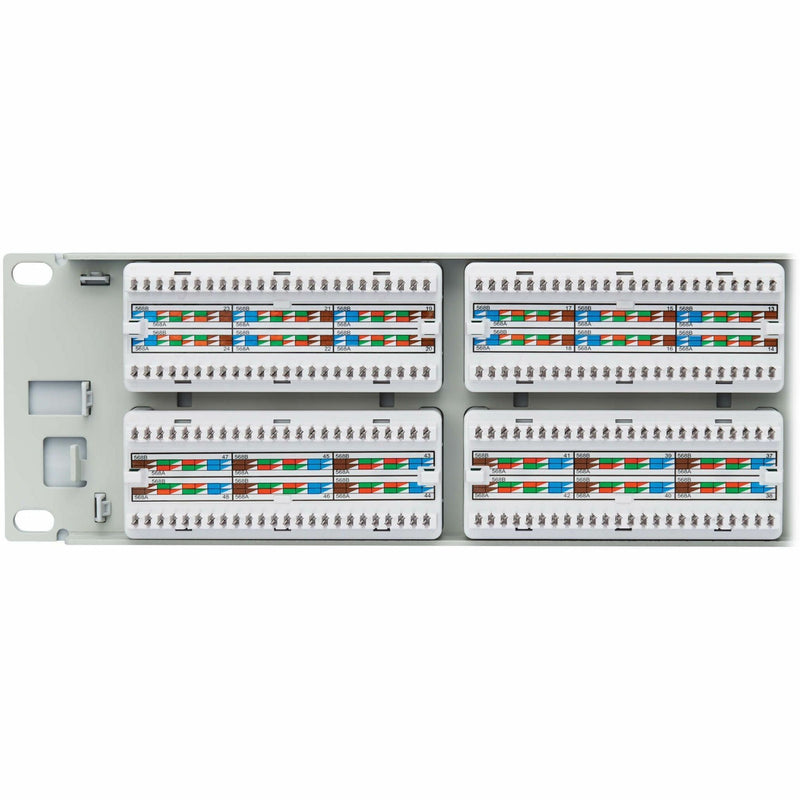 Close-up of patch panel termination system and color coding