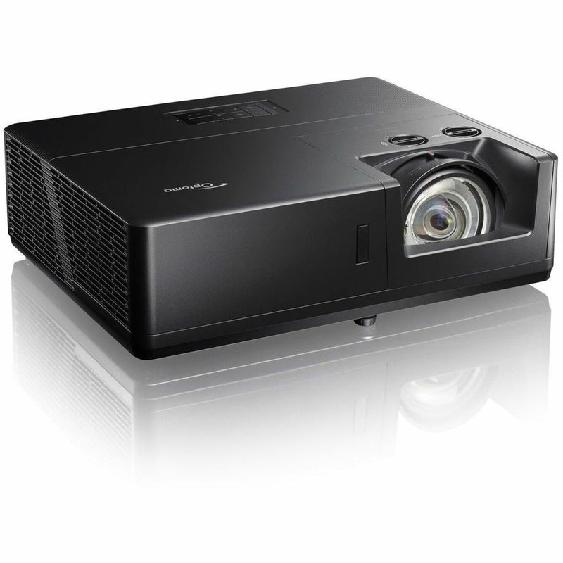 Angled view of Optoma ZU607TST showing ventilation system and professional design