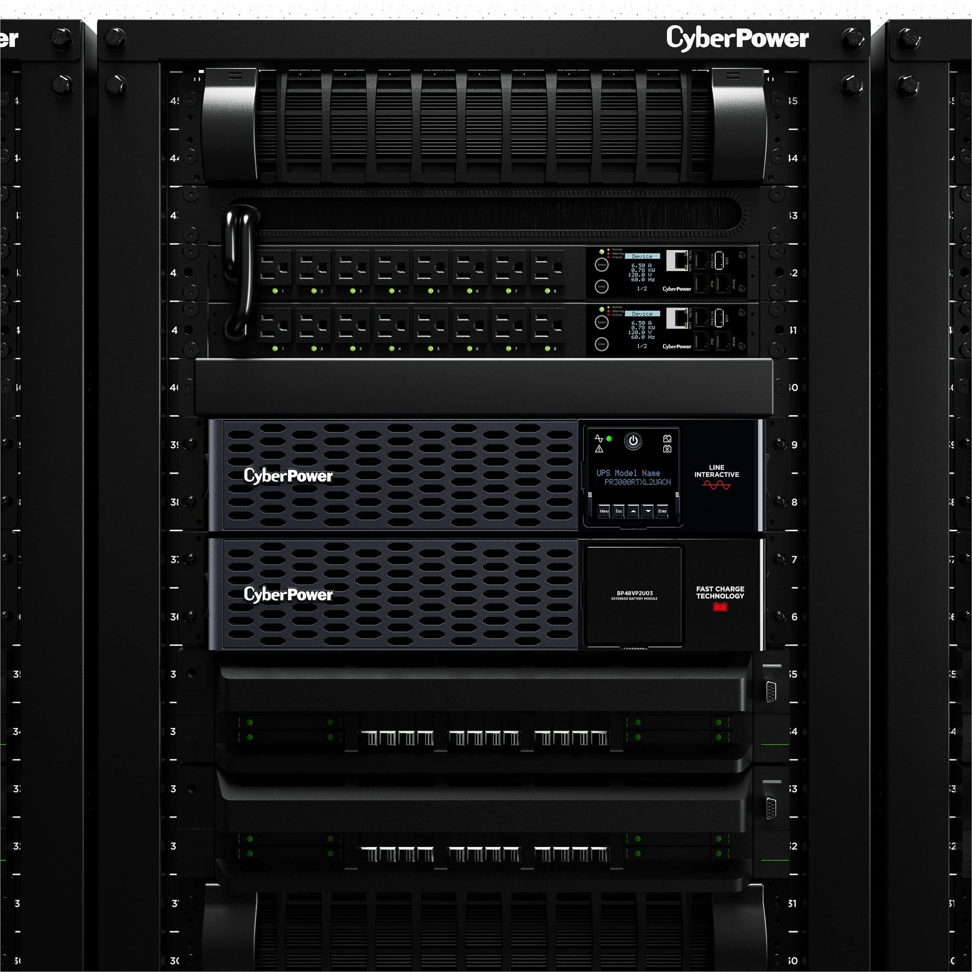 Rack mounted view of multiple CyberPower UPS units in enterprise environment-alternate-image8