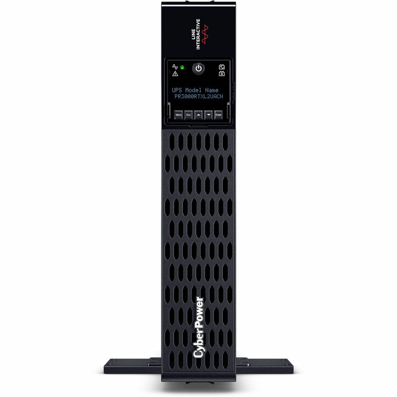 Tower configuration of CyberPower PR3000RTXL2UACN UPS with rotating display and mounting brackets