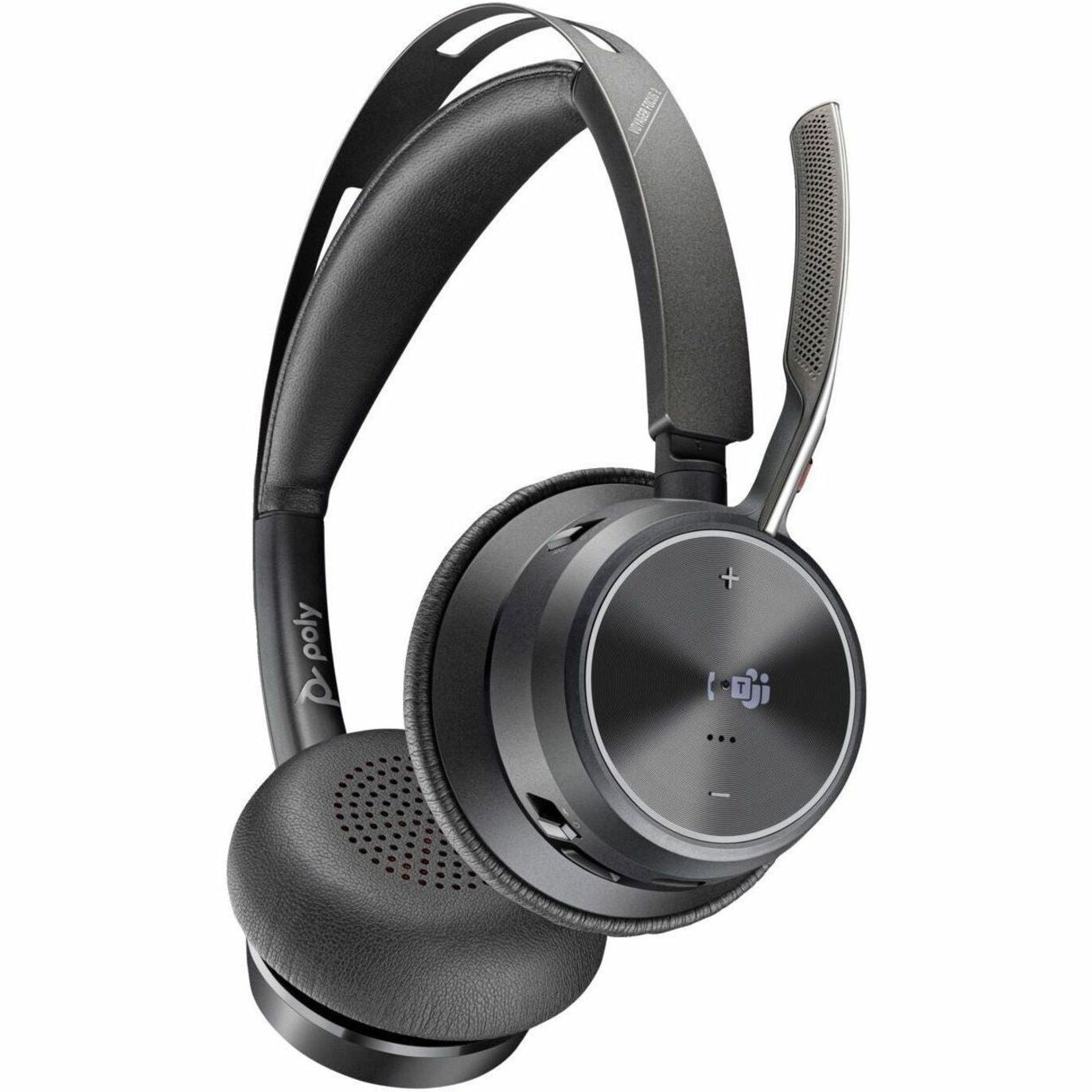 Detailed view of Poly Voyager Focus 2 headset highlighting comfort features and controls-alternate-image5