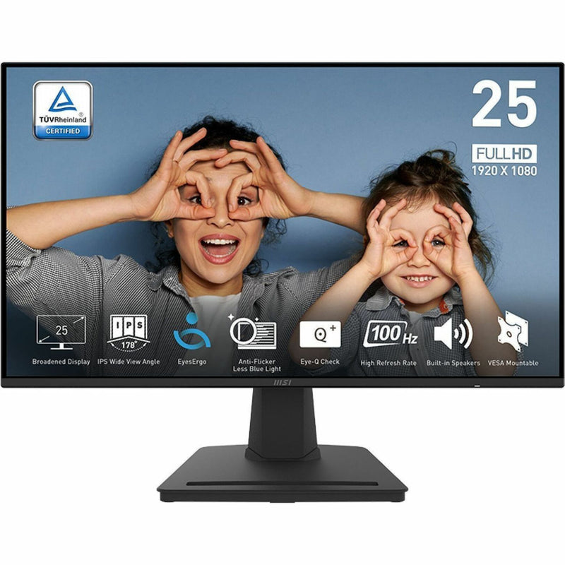 MSI PRO MP252 monitor showcasing key features and specifications with icons