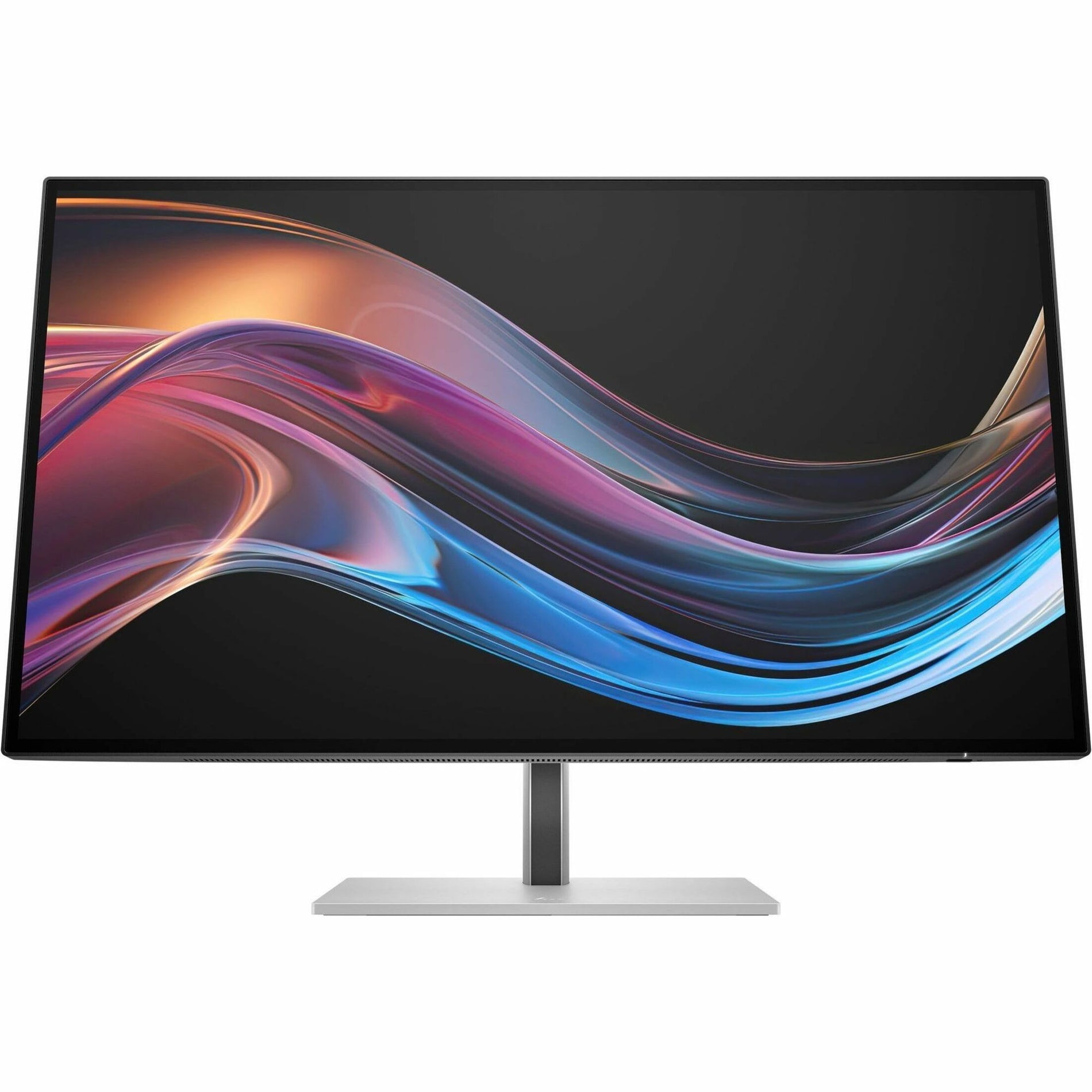 Front view of HP 727pk 27-inch 4K monitor displaying vibrant color waves against black background-alternate-image1