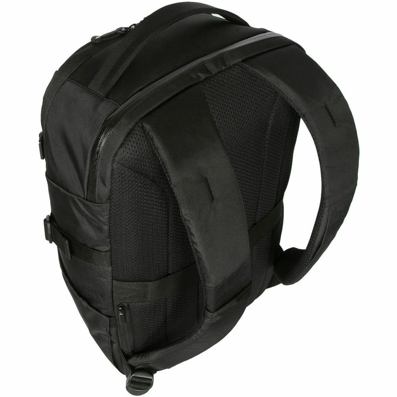 Angled view of backpack showing weight distribution features