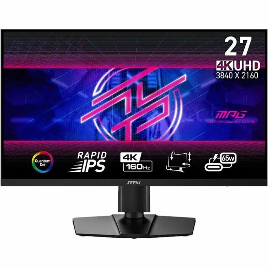 MSI MPG274URF QD Flat Gaming Monitor; 27; Rapid IPS with Quantum Dot Technology; 3840x2160 (UHD) Resolution; Adaptive Sync; HDR 400; non-Glare with narrow bezel; 160Hz Refresh Rate; Tilt, Swivel, Height and Pivot Adjustable (MPG274URFQD)