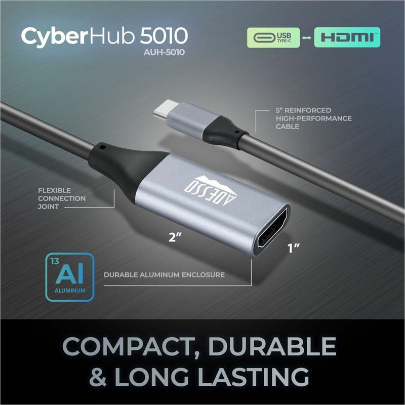 Technical diagram showing CyberHub 5010's compact dimensions and features