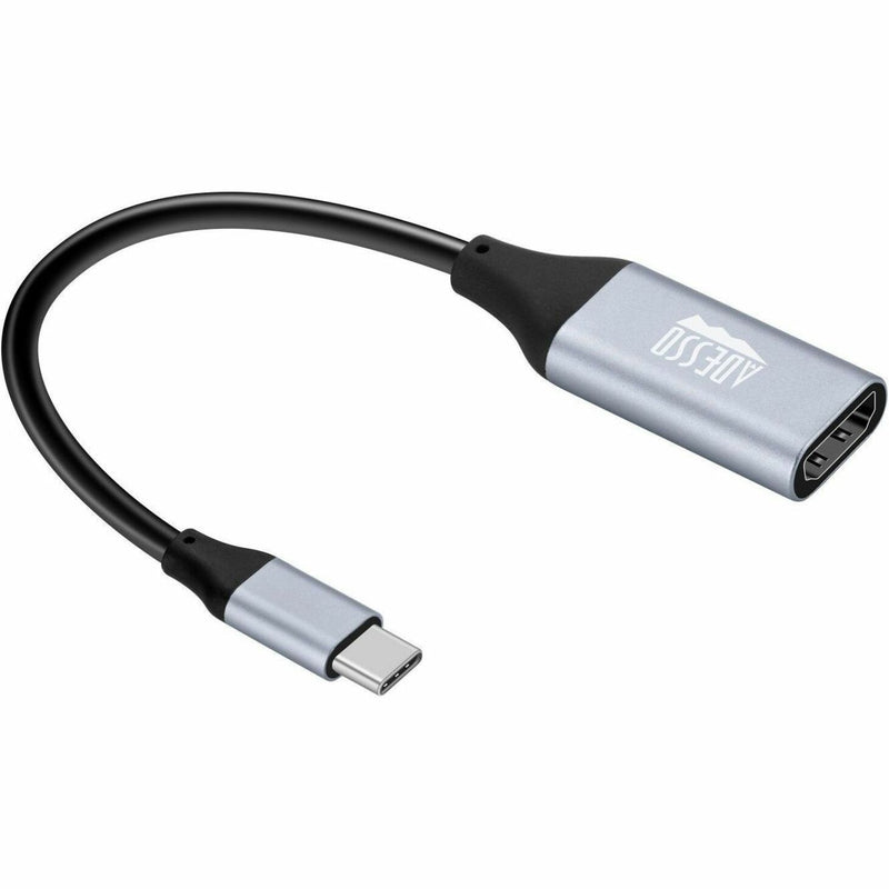 Adesso CyberHub 5010 USB-C to HDMI adapter showing silver aluminum body and black flexible cable