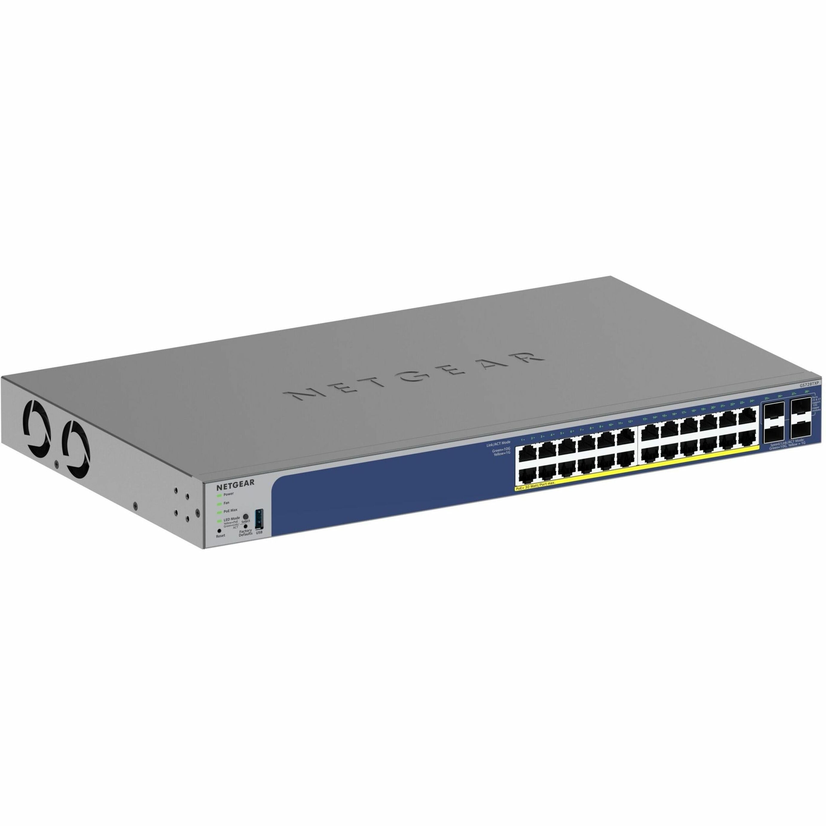 Netgear GS728TXPv3 24-Port Gigabit PoE+ Smart Ethernet Switch, 4x 10G SFP+ Ports, 190W PoE Budget, Layer 3, Remote/Cloud Management, Network Security Features - GS728TXP-300NAS (Lifetime Warranty)