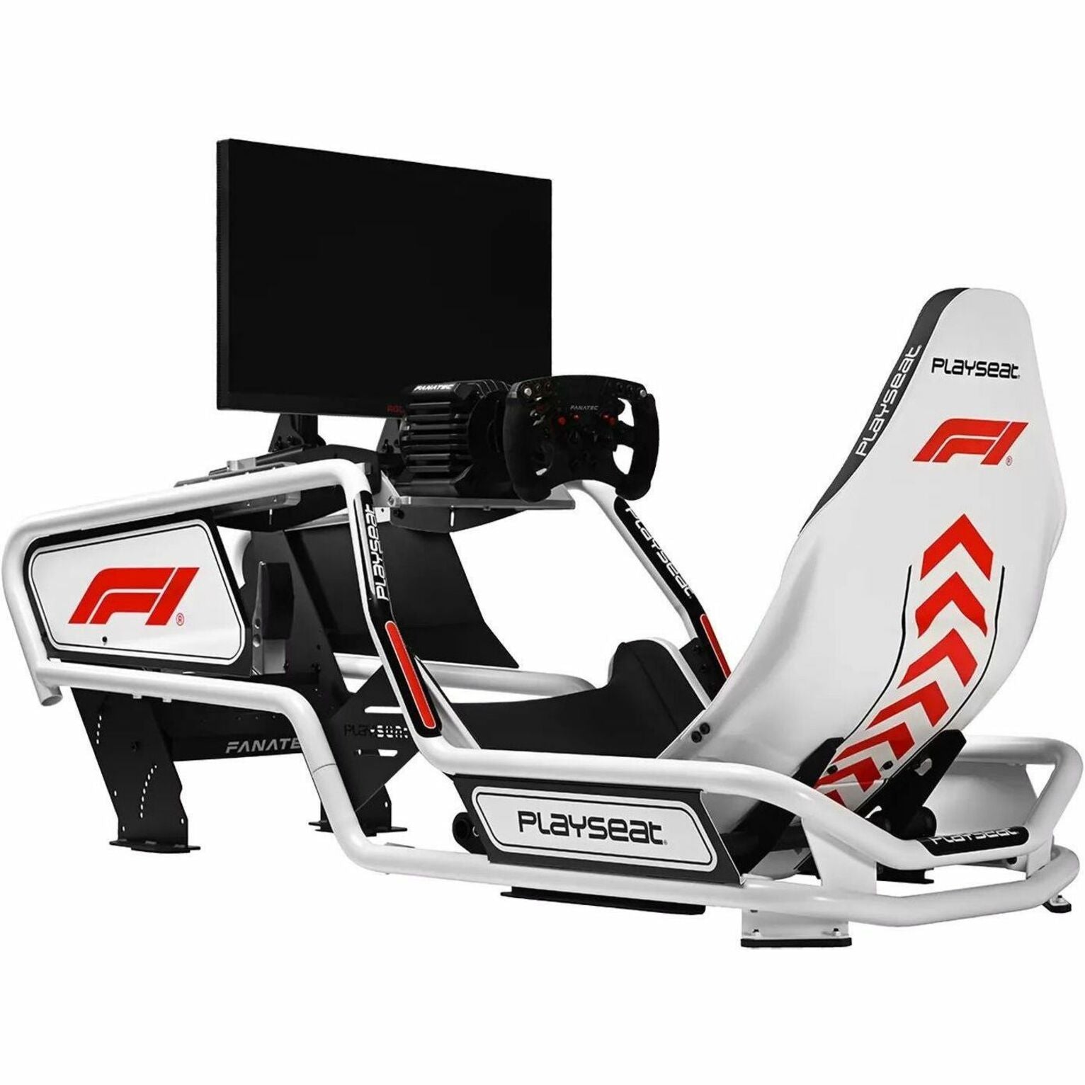 Full view of Playseat Formula Intelligence racing simulator with all components installed-alternate-image8