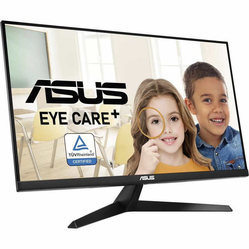 ASUS VY27UQ monitor displaying Eye Care+ certification with TÜV Rheinland logo