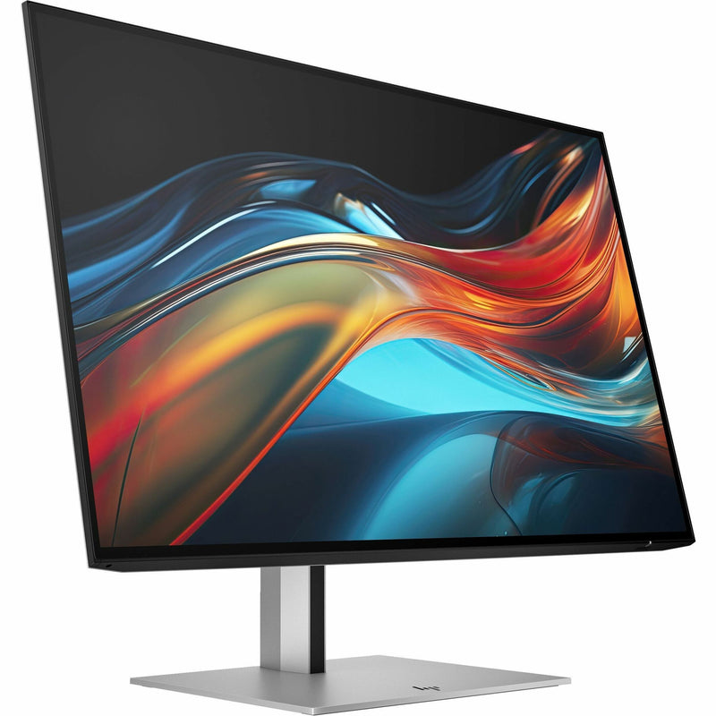 Side angle view of HP 724pu monitor showing slim profile and adjustable silver stand