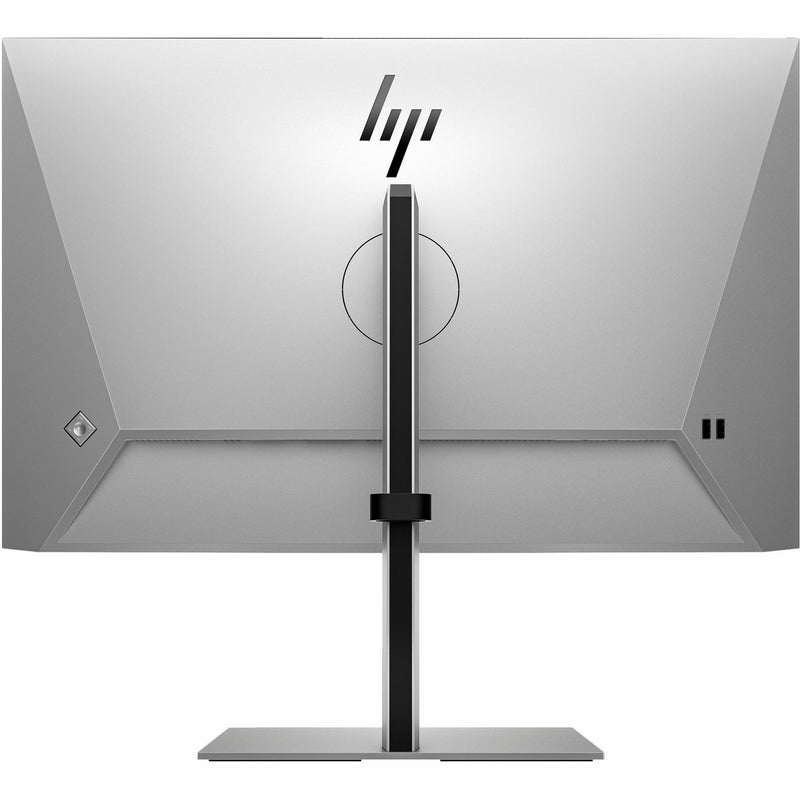 Rear view of HP 724pu monitor showing silver finish, HP logo, and mounting system