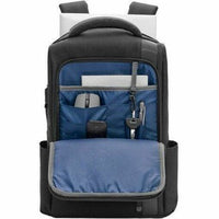 Open view of HP backpack's front compartment showing multiple organization pockets-alternate-image6