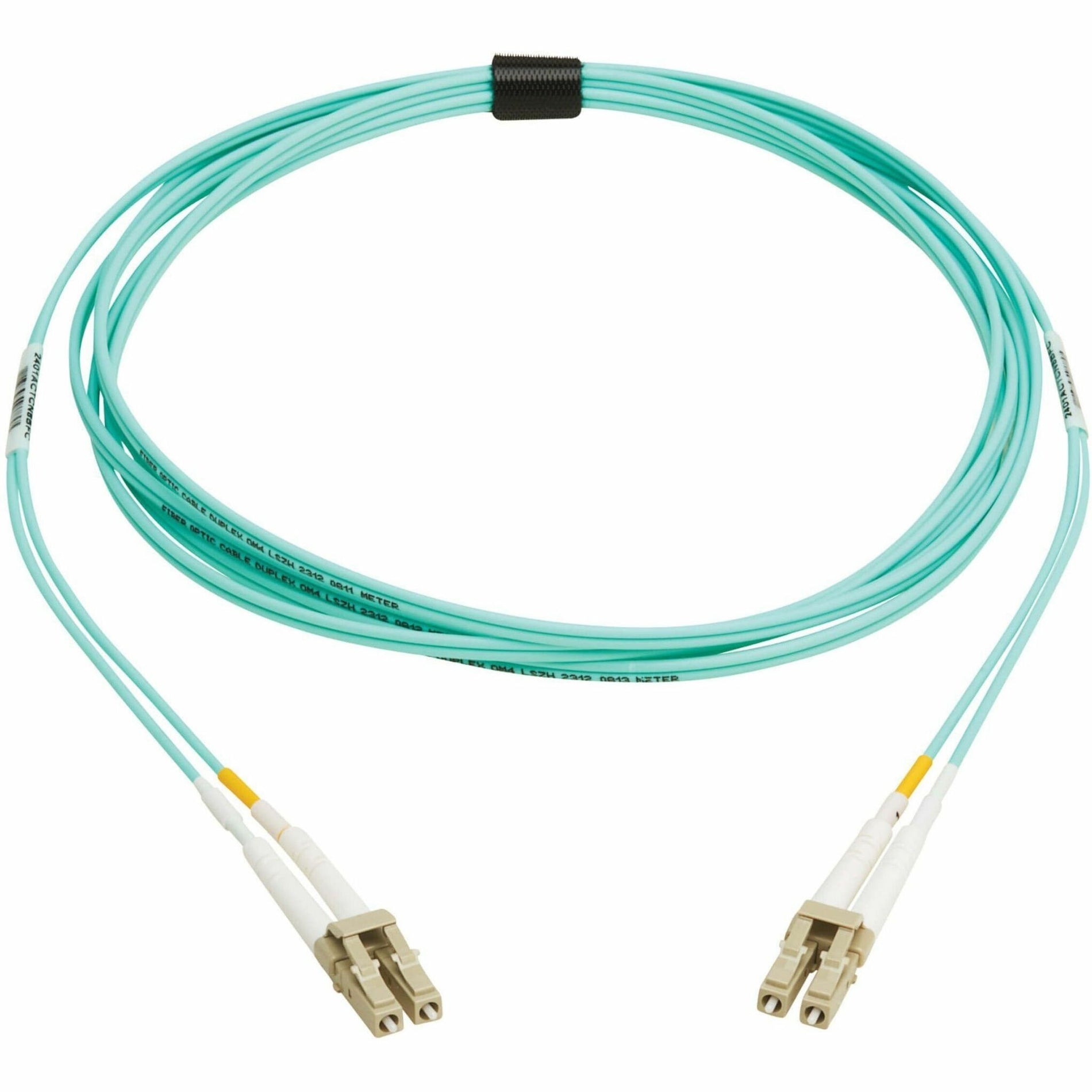 Tripp Lite OM4 multimode fiber patch cable with aqua jacket and LC connectors-alternate-image1