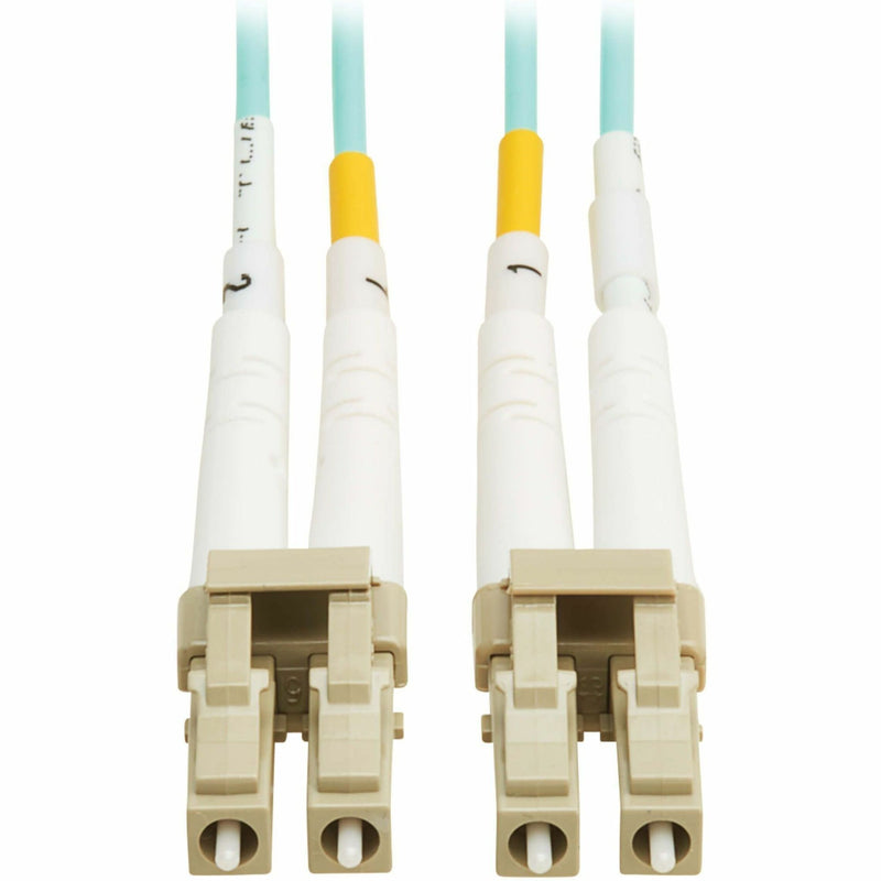 Detailed view of LC connector pair showing premium construction and locking mechanism