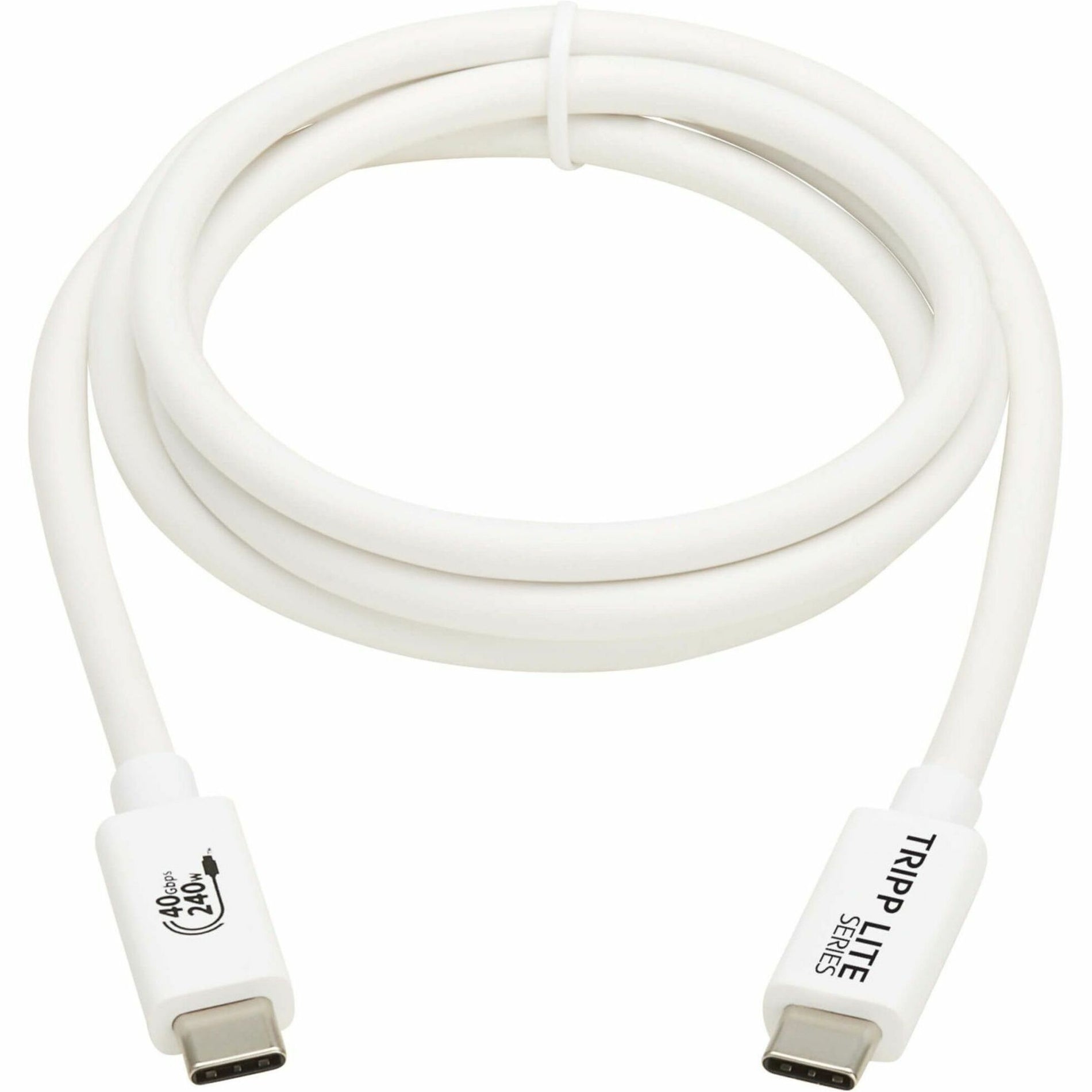 White USB4 Type-C cable with male connectors on both ends showing full cable loop-alternate-image1