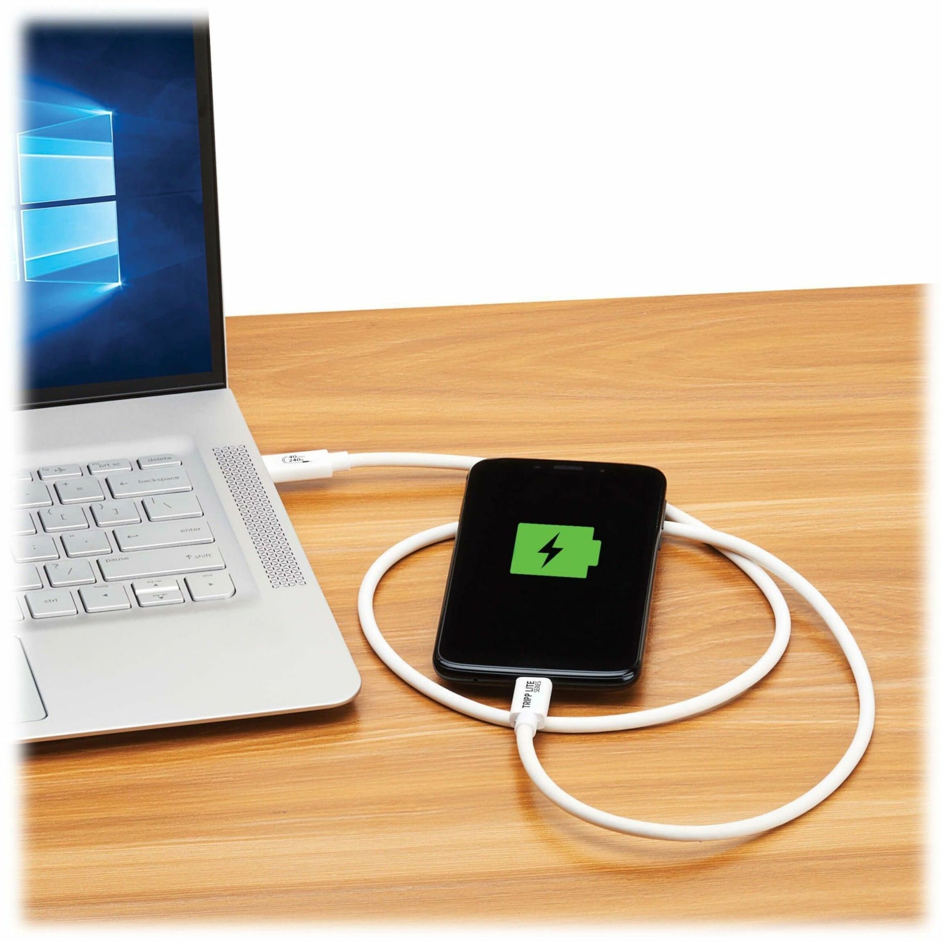 USB4 cable connecting laptop to smartphone showing charging indicator-alternate-image4