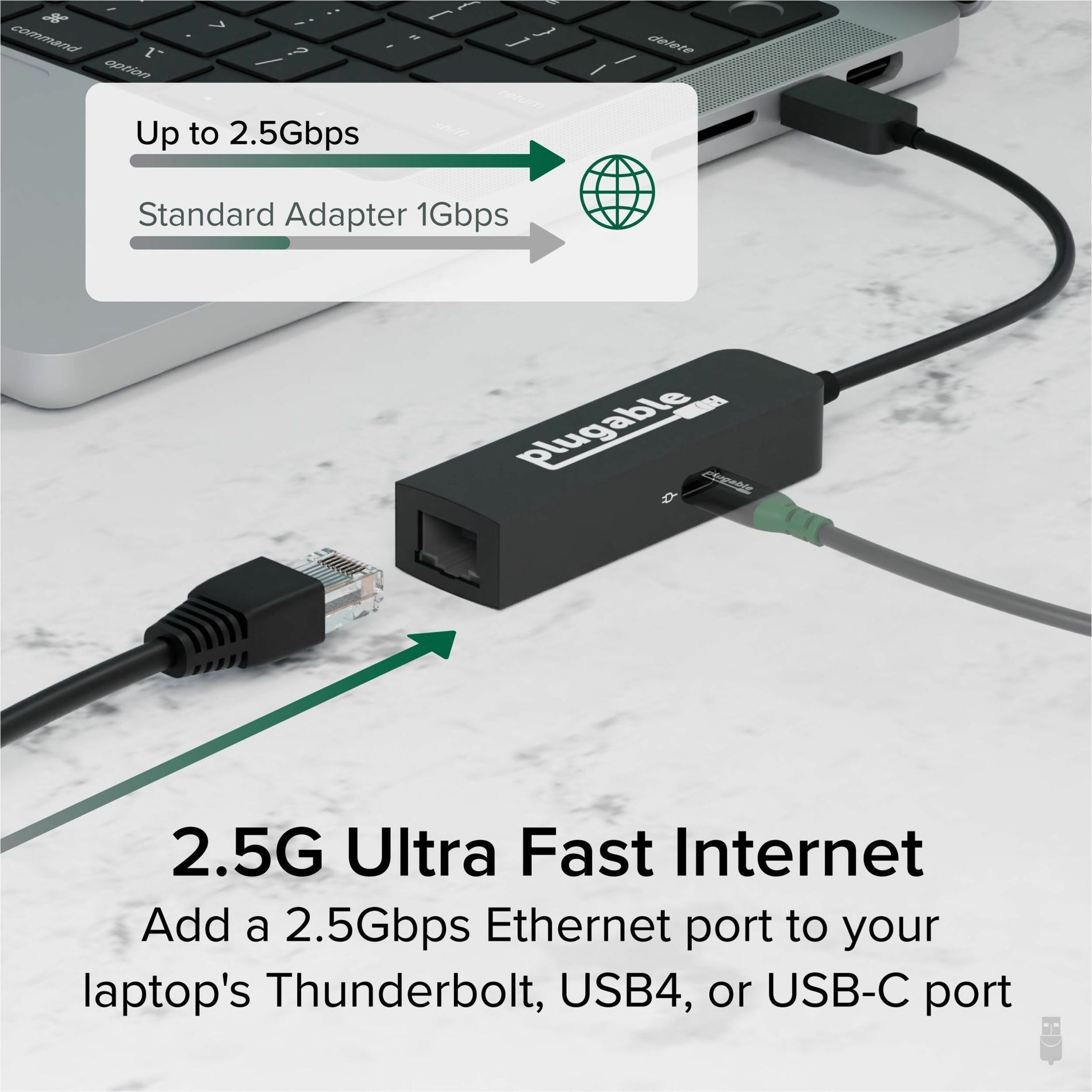 Speed comparison diagram showing 2.5Gbps vs 1Gbps ethernet speeds with laptop connection illustration-alternate-image3