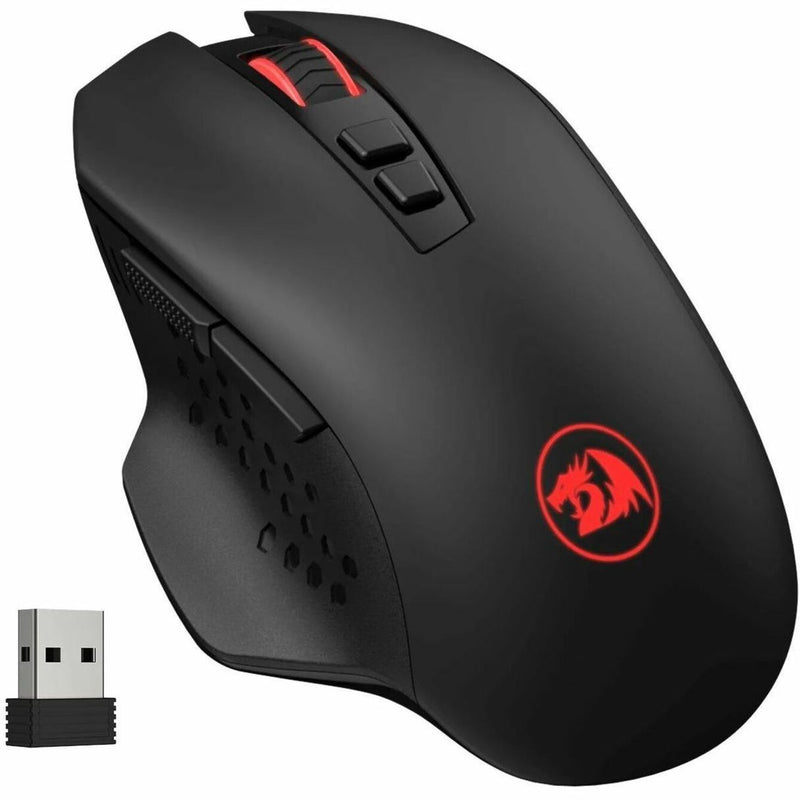 Angled view of Redragon M656 gaming mouse showing tactical features