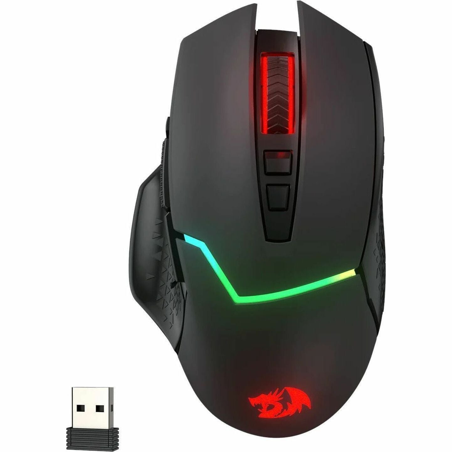 Top view of Redragon Mirage Pro gaming mouse highlighting ergonomic design and DPI controls-alternate-image3