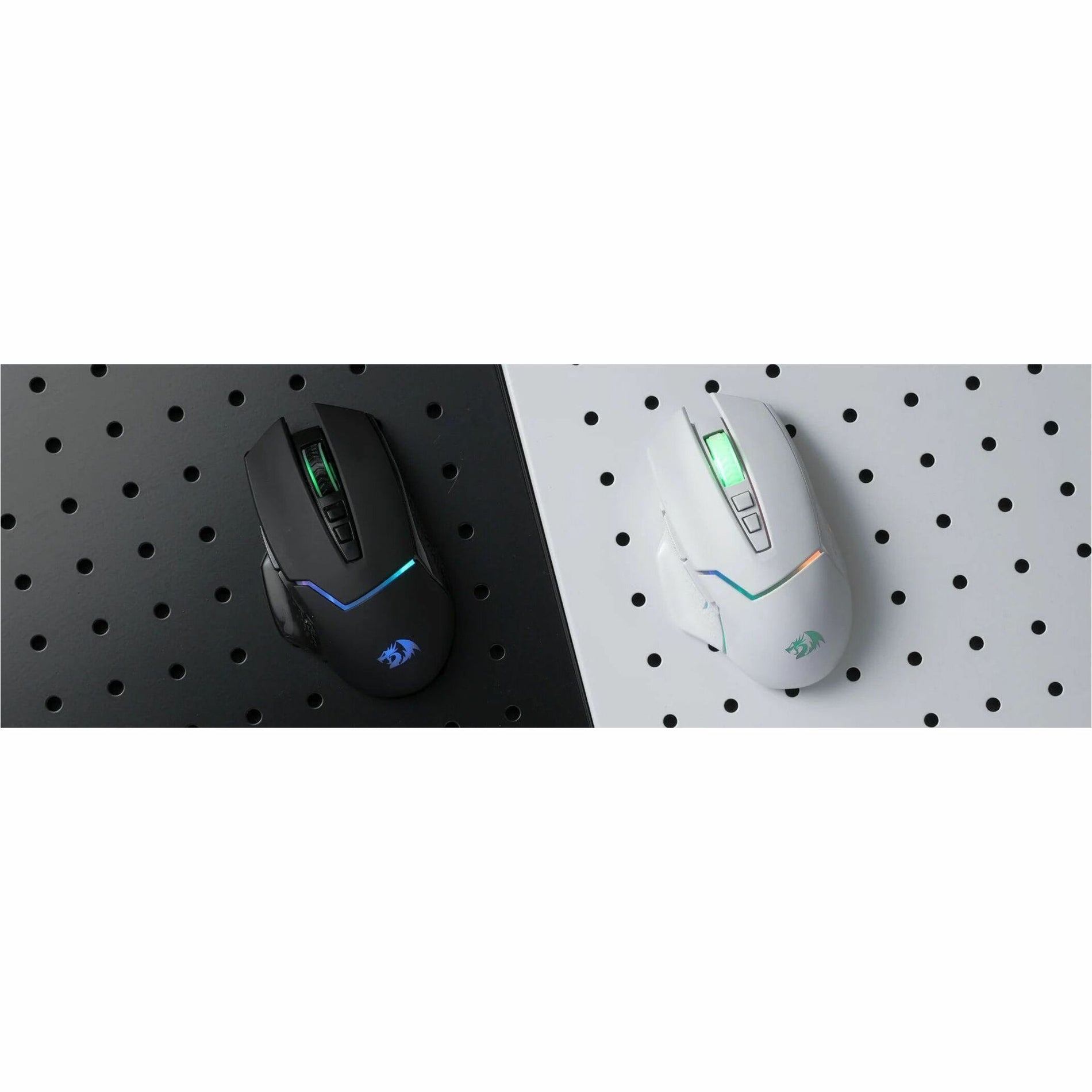 Side-by-side comparison of black and white Redragon Mirage Pro gaming mouse variants-alternate-image5